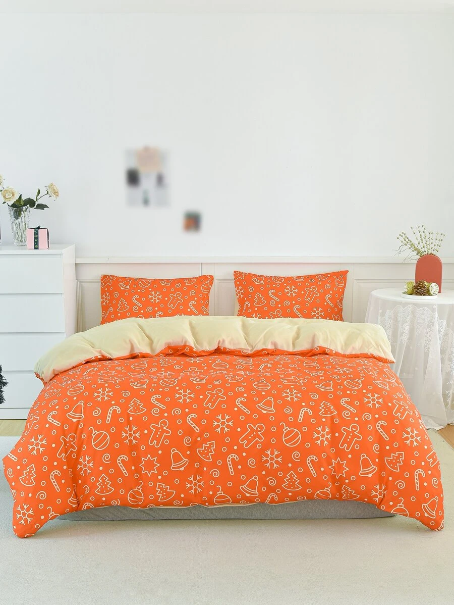 Christmas Crutch & Snowflake Pattern Duvet Cover Set Without Filler - Multicolor - View 1