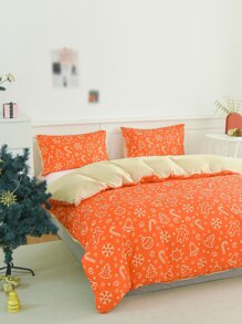 Christmas Crutch & Snowflake Pattern Duvet Cover Set Without Filler - Multicolor - View 3