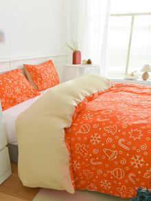 Christmas Crutch & Snowflake Pattern Duvet Cover Set Without Filler - Multicolor - View 4