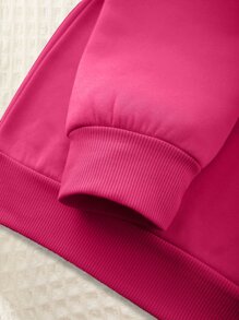 SHEIN EZwear Letter Graphic Round Neck Sweatshirt - Hot Pink - View 3