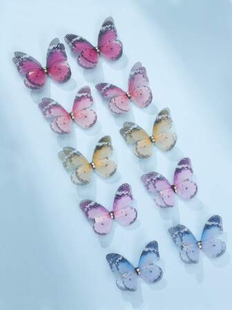 10 bucăți pentru fete mici, detaliu cu strasuri, decor fluture, agrafă de păr aligator