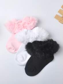 3pairs Toddler Girls Solid Fluffy Ankle Socks - Nhiều màu - Xem 1