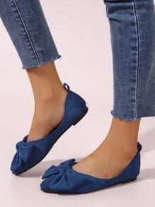 Faux Suede Bow Decor Point Toe Ballet Flats - Blue - View 4