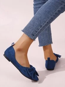 Faux Suede Bow Decor Point Toe Ballet Flats - Blue - View 5
