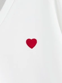 SHEIN EZwear Plus Heart Embroidery Drop Shoulder Sweatshirt/Valentine's Day - White - View 2