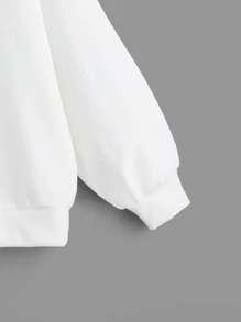SHEIN EZwear Plus Heart Embroidery Drop Shoulder Sweatshirt/Valentine's Day - White - View 4