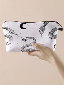 蛇印花化妝包 - 黑與白 - 查看 4