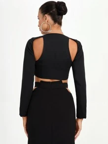 MAY‘G 设计师剪裁纽扣前短款上衣 - 黑色 - 查看 2