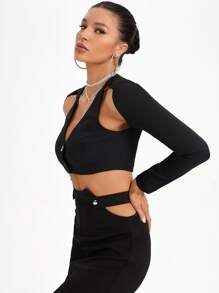 MAY‘G 设计师剪裁纽扣前短款上衣 - 黑色 - 查看 3