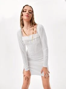 Becci Solid Sequins Slit Hem Dress - White - View 3