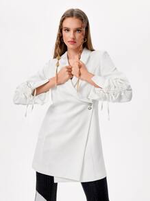 Becci Drawstring Sleeve Wrap Blazer - White - View 1