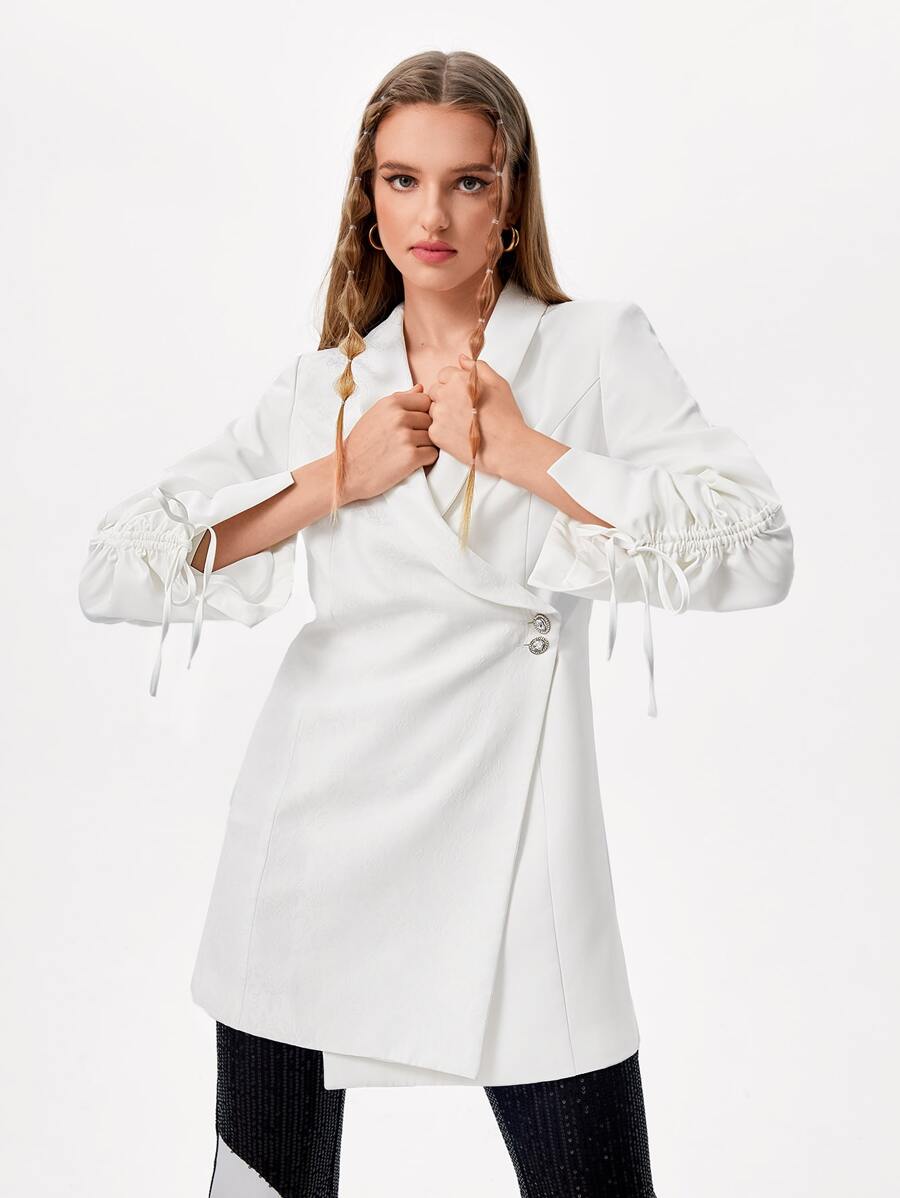 Becci Drawstring Sleeve Wrap Blazer - White - View 1