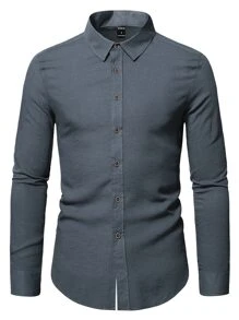 Manfinity Mode 男士素色前排扣襯衫