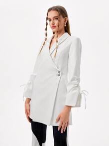 Becci Drawstring Sleeve Wrap Blazer - White - View 5