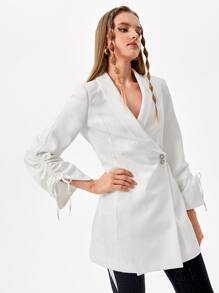 Becci Drawstring Sleeve Wrap Blazer - White - View 7