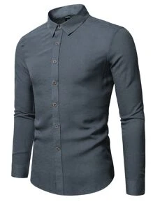 Manfinity Mode 男士素色前排扣襯衫