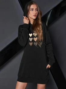 SHEIN LUNE Quần áo thể thao nữ Tim Giải trí - màu đen - Xem 4