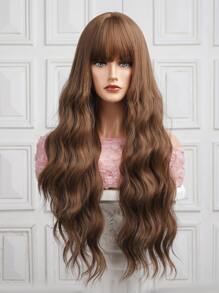 HAIRCUBE 26 Inch Brown Curly Wavy Wig, Romantic Beautiful Synthetic Hair Wigs with Bangs Wigs - Brown - View 5