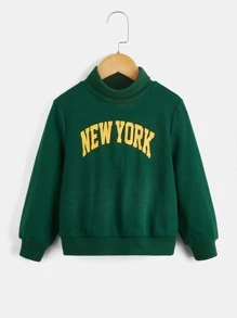 SHEIN Niños Sudadera con estampado de letra de cuello tortuga - Verde - Ver 1
