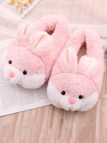 Rabbit Design Fuzzy Novelty Slippers - Pink - View 2