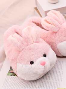 Rabbit Design Fuzzy Novelty Slippers - Pink - View 3