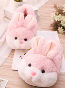 Rabbit Design Fuzzy Novelty Slippers - Pink - View 4