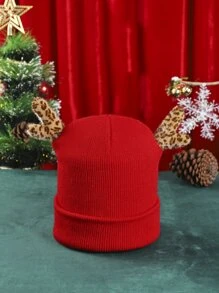 1 pieza Gorro de punto estilo cuernos de reno navideño con lindos orejeros - Rojo - Ver 1