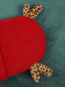 1 pieza Gorro de punto estilo cuernos de reno navideño con lindos orejeros - Rojo - Ver 3