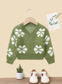 Baby Floral Pattern Jumper - Green - View 1