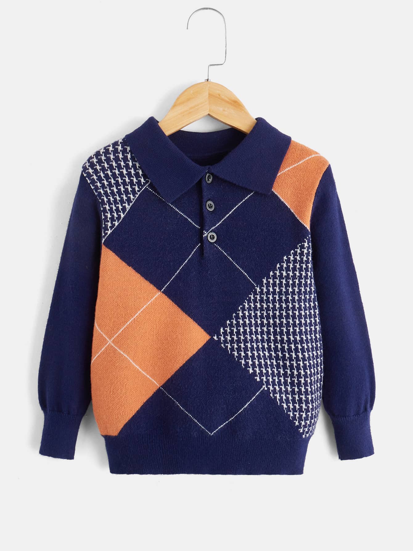 Toddler Boys Geo & Houndstooth Pattern Polo Neck Jumper - Multicolor - View 1