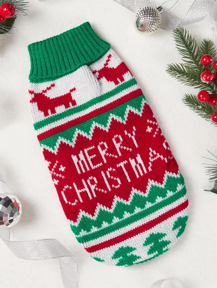 1入組聖誕主題針織提花寵物毛衣 - 彩色 - 查看 1