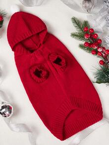 Christmas Dog Hooded Sweater, Embroidered Christmas Tree & Santa Pattern Pet Knit Hoodie With Pom-Pom For Dogs - Multicolor - View 8