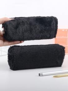 1pc Plain Pencil Case - Black - View 1