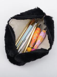 1pc Plain Pencil Case - Black - View 6