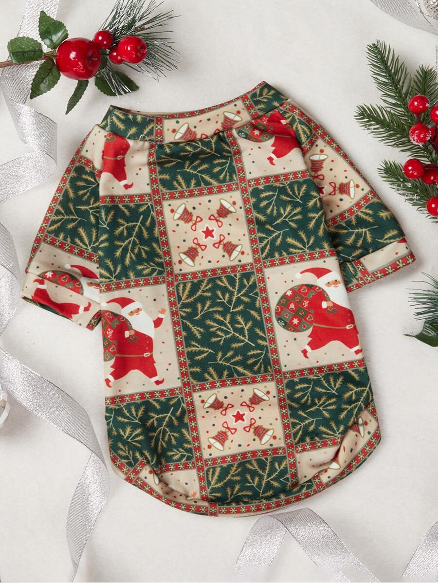 1 件圣诞元素印花猫/狗通用保暖宠物运动衫 - 彩色 - 查看 1