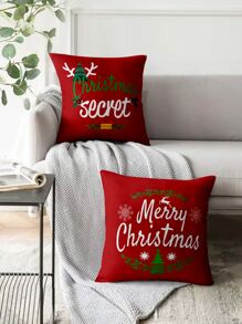 4 piezas Funda de cojín sin relleno Navidad con slogan & con estampado de árbol - Multicolor - Ver 2