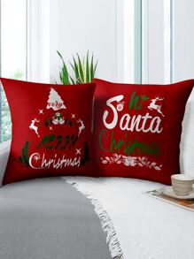 4 piezas Funda de cojín sin relleno Navidad con slogan & con estampado de árbol - Multicolor - Ver 6