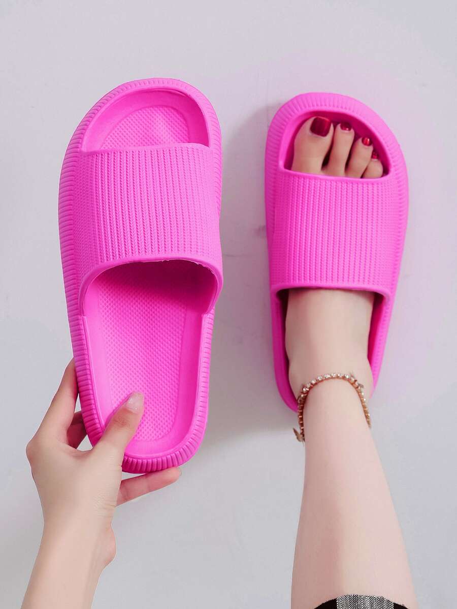 Zapatillas de mujer de moda de color liso en rojo rosa con una sola correa en rosa neón - Rosa Fucsia - Ver 1