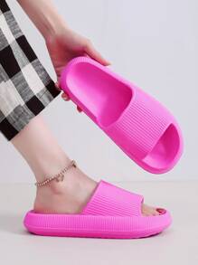 Zapatillas de mujer de moda de color liso en rojo rosa con una sola correa en rosa neón - Rosa Fucsia - Ver 5