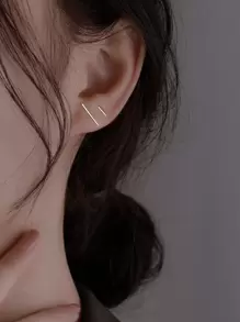 Andkiss 2對極簡風格耳釘 - 銀色 - 查看 2