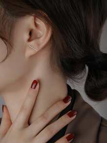 Andkiss 2對極簡風格耳釘 - 銀色 - 查看 3