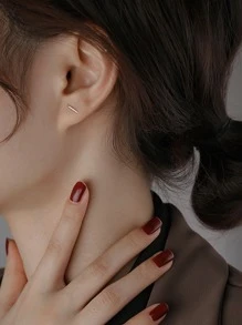 Andkiss 2對極簡風格耳釘 - 銀色 - 查看 4