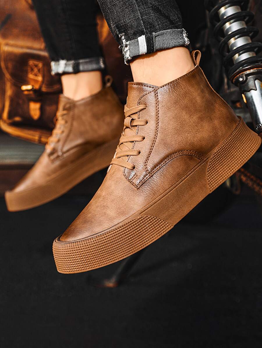 Mùa Thu Mới Nam Buộc Dây Phía Trước Chiến Đấu Giày Cao Cổ Retro Giày - màu nâu - Xem 1