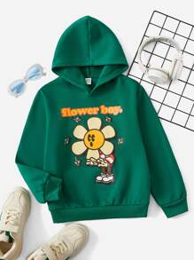 Ryan Hatfield 男孩卡通和字母圖案加絨內裏連帽衫