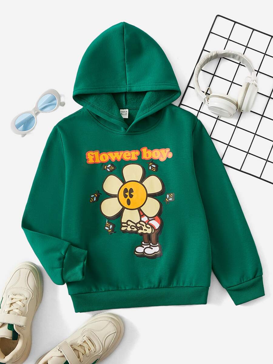 Ryan Hatfield 男孩卡通和字母圖案加絨內裏連帽衫