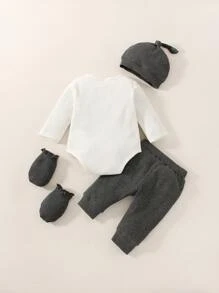 Bé trai sơ sinh Đồ họa Khẩu hiệu Áo liền quần chặt & Quần nỉ & Mũ & Vớ - Nhiều màu - Xem 2