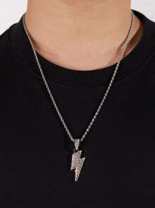 時尚流行男士水鑽閃電吊墜項鍊朋克嘻哈風格合金材料適合珠寶禮物和時尚外觀 - 銀色 - 查看 1