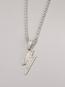 時尚流行男士水鑽閃電吊墜項鍊朋克嘻哈風格合金材料適合珠寶禮物和時尚外觀 - 銀色 - 查看 2
