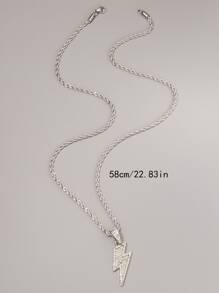 時尚流行男士水鑽閃電吊墜項鍊朋克嘻哈風格合金材料適合珠寶禮物和時尚外觀 - 銀色 - 查看 3