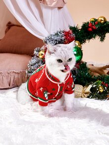 nicovaer Giáng sinh Dày lên Cốt lõi Sợi Thú cưng Áo len Mở Áo khoác len , Đỏ  , 1 Miếng - Đỏ - Xem 2